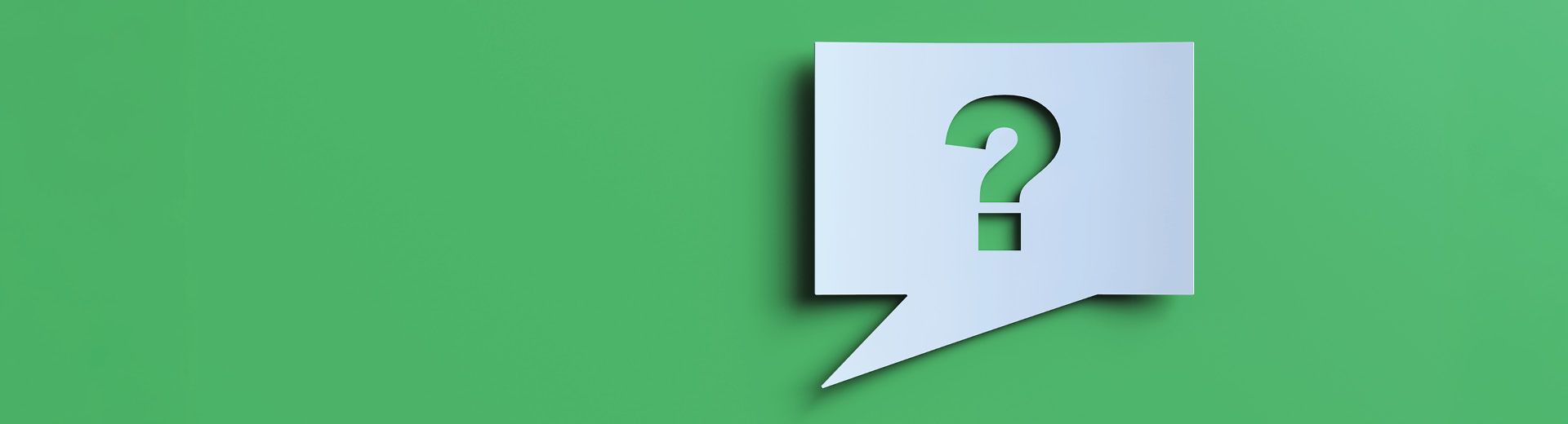 Promotional image for the Crampeze Frequently Asked Questions Page. Image contains a blue dialogue box with a question mark symbol, set on a green background.